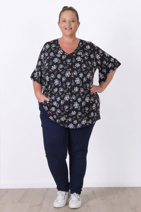 Plus Size Pretty Floral Ruffle Sleeve Top by Curvaceous