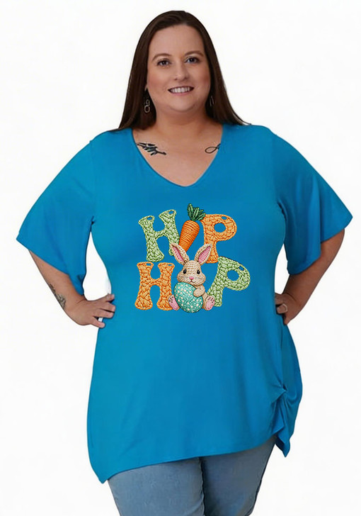 Plus Size Fun Easter Blue Twist Side Tee