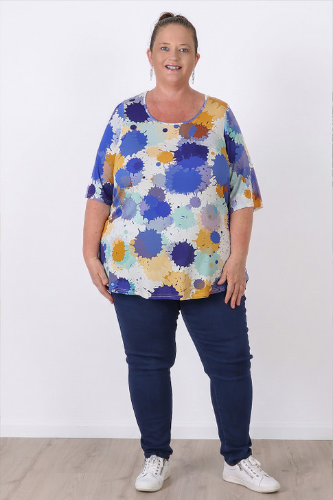 Plus Size Blue Paint Splash Relaxed Fit Top