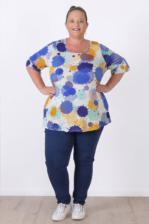 Plus Size Blue Paint Splash Top by Curvaceous