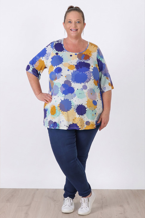 Plus Size Blue Paint Splash Relaxed Fit Top by Curvaceous