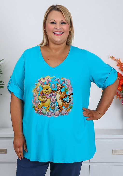 Plus Size Pooh's Easter Aqua Cotton Tee