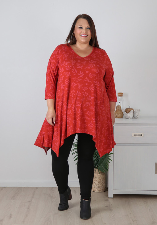 Plus Size Fiery Orange Hanky Hem Tunic 