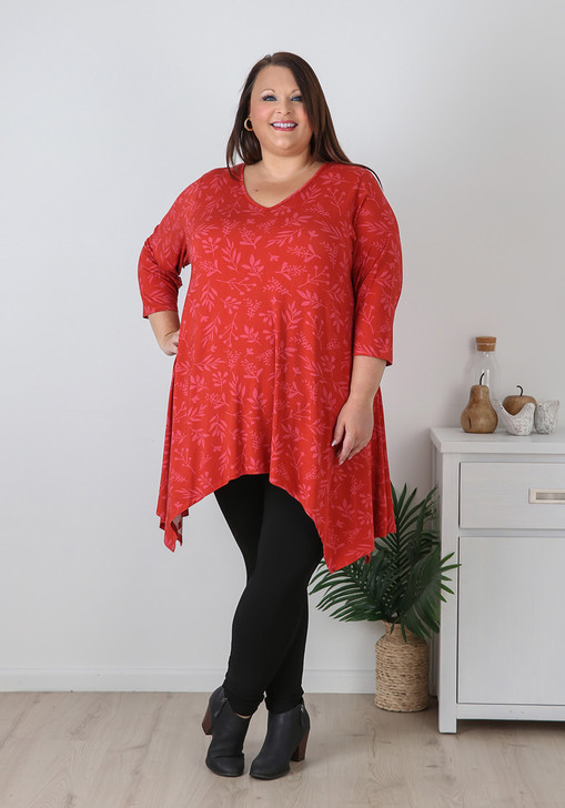 Plus Size Fiery Orange Hanky Hem Tunic 
