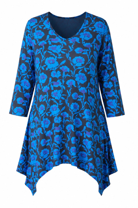 Plus Size  Blue Floral Hanky Hem Tunic Sizes 18 to 32