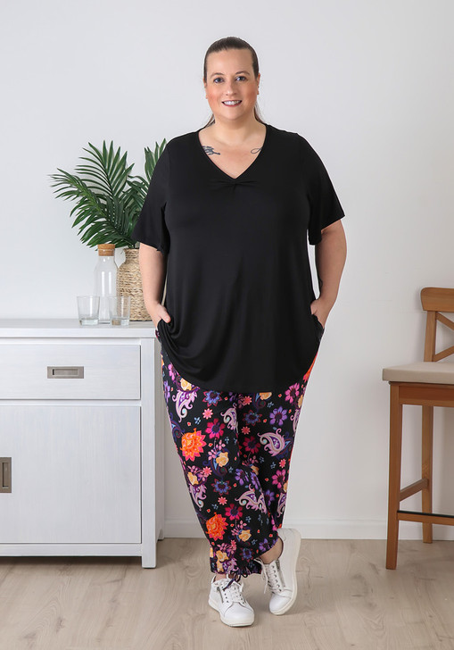 Plus Size Purple Paisley Floral Gypsy Pant