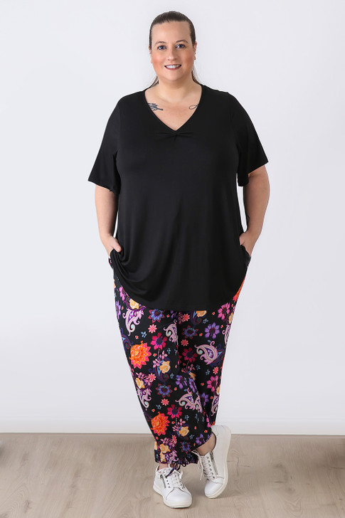 Plus Size Purple Paisley Floral Stretch Gypsy Pant