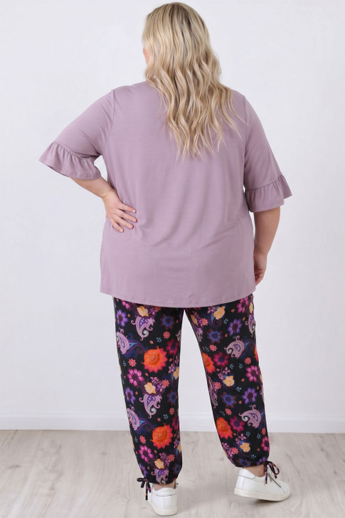 Plus Size Purple Paisley Floral Stretch Gypsy Pant