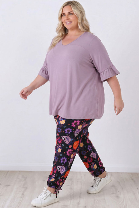 Plus Size Purple Paisley Floral Stretch Gypsy Pant