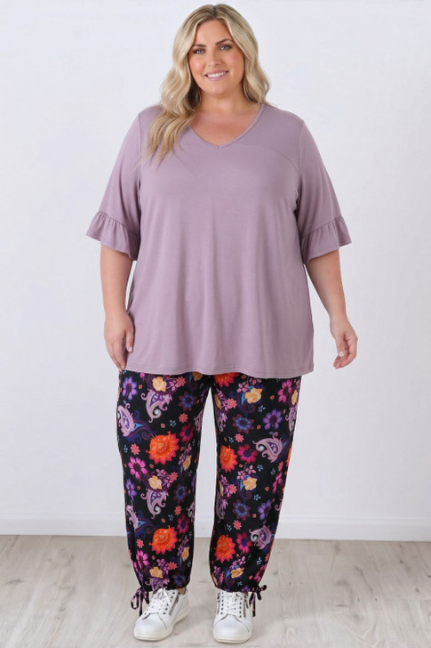 Plus Size Purple Paisley Floral Stretch Gypsy Pant