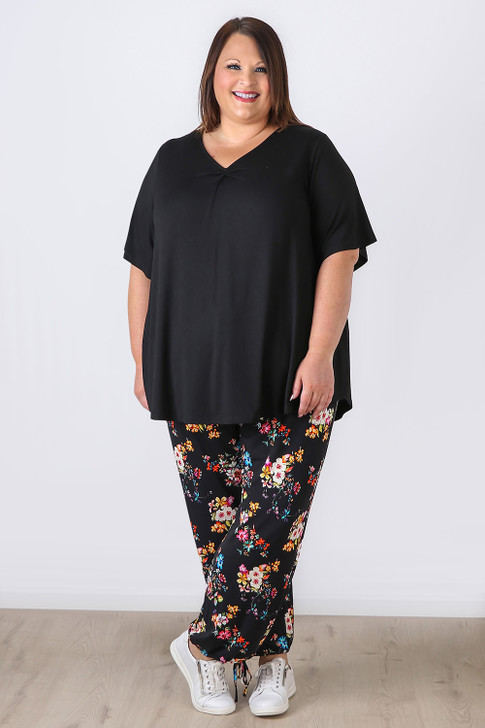Plus Size Black Bright Garden Floral Stretch Gypsy Pants