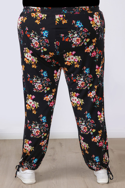 Plus Size Black Bright Garden Floral Stretch Gypsy Pants