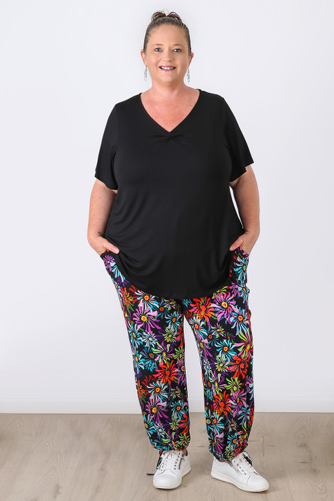 Plus Size Sunburst Floral Stretch Gypsy Pants