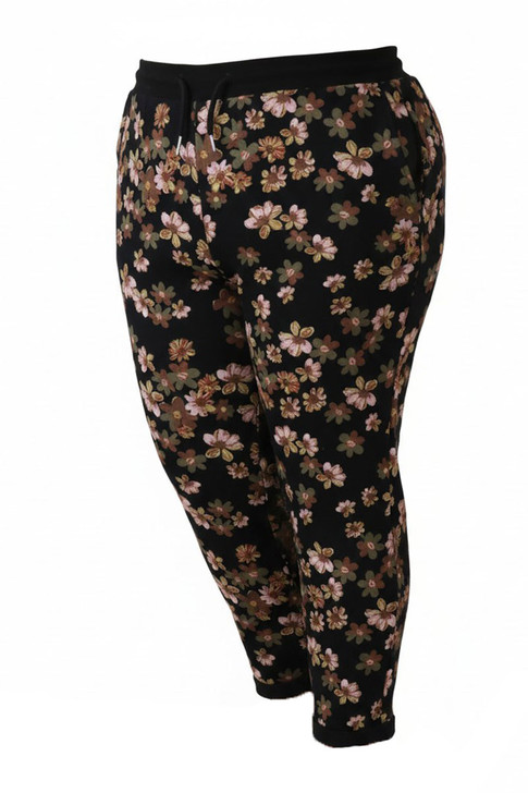 Black Floral Roll Up Cuff Track Pant