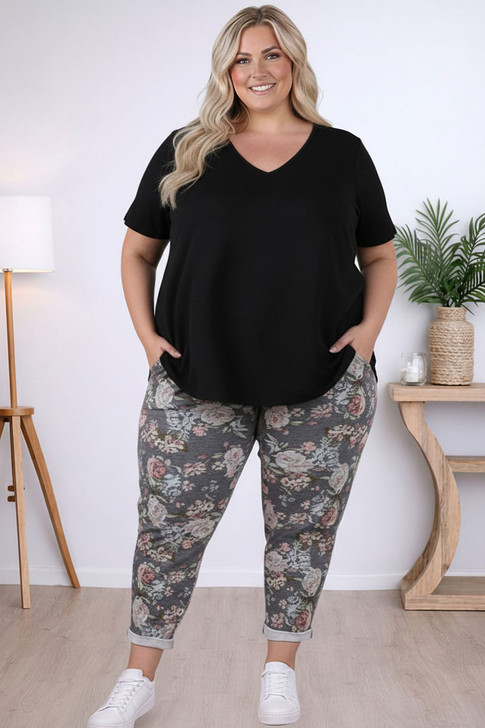Pink Blooms Roll Up Cuff Track Pants