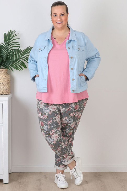 Pink Blooms Roll Up Cuff Track Pants