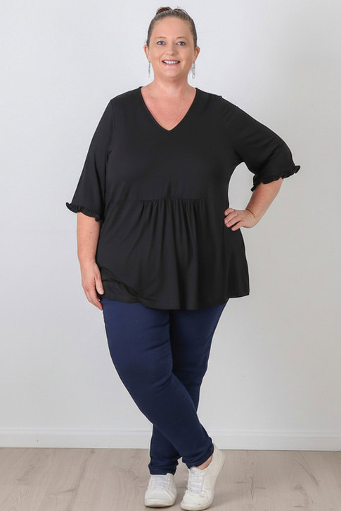 Plus Size Black Elbow Sleeve Long Top
