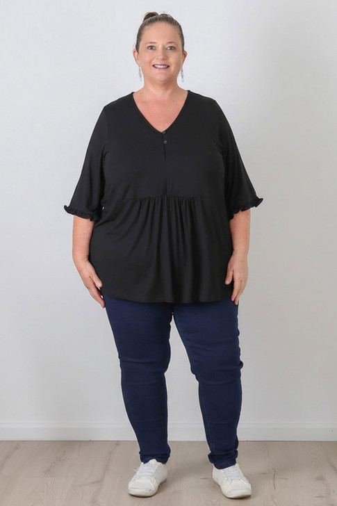 Plus Size Black Elbow Sleeve Long Top Curvaceous