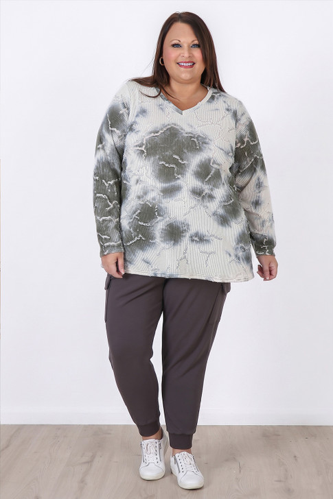 Plus Size Sage Distressed Cotton Blend Top