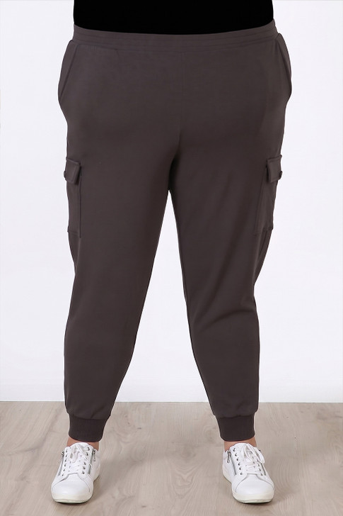 Plus Size Grey Stretch Cargo Track Pant