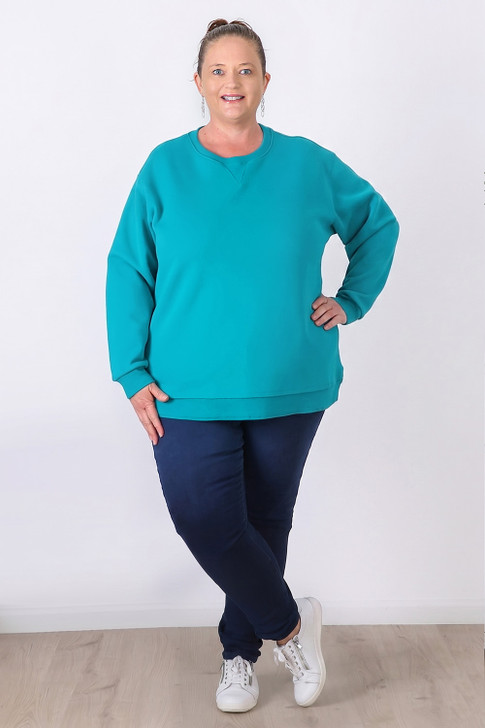 Plus Size Turquoise Fleecy Cotton Jumper - Curvaceous