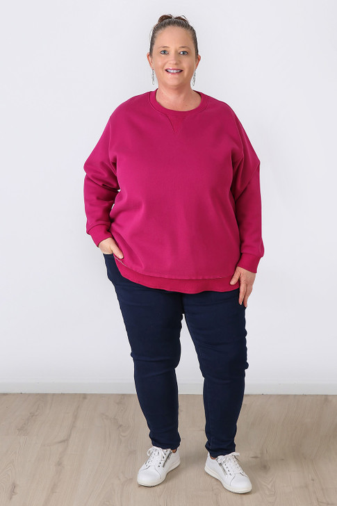 Plus Size Berry Fleecy Cotton Jumper - Curvaceous