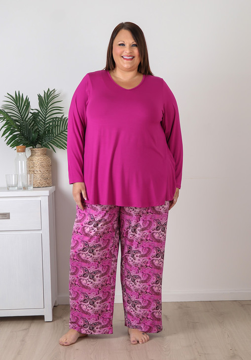 Plus Size Fuchsia Butterfly Pyjama Set