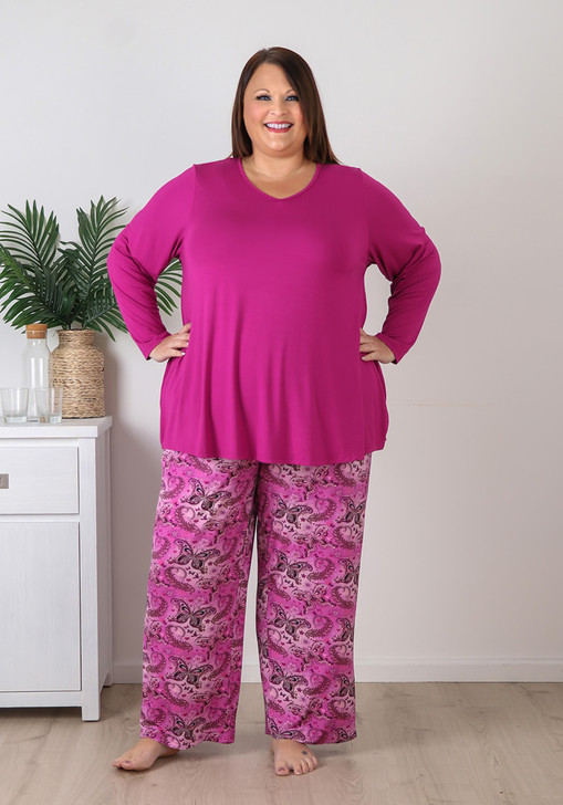Plus Size Fuchsia Butterfly Pyjama Set