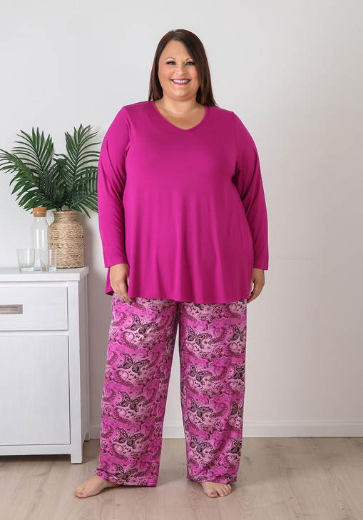 Plus Size Fuchsia Butterfly Pyjama Set
