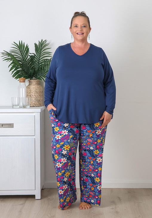 Plus Size Mid Blue Daisy Pyjama Set