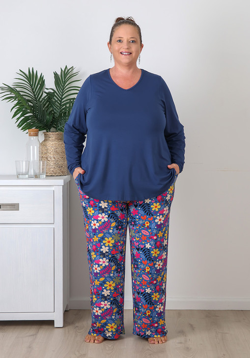 Plus Size Mid Blue Daisy Pyjama Set