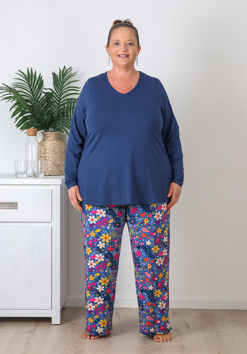 Plus Size Mid Blue Daisy Pyjama Set