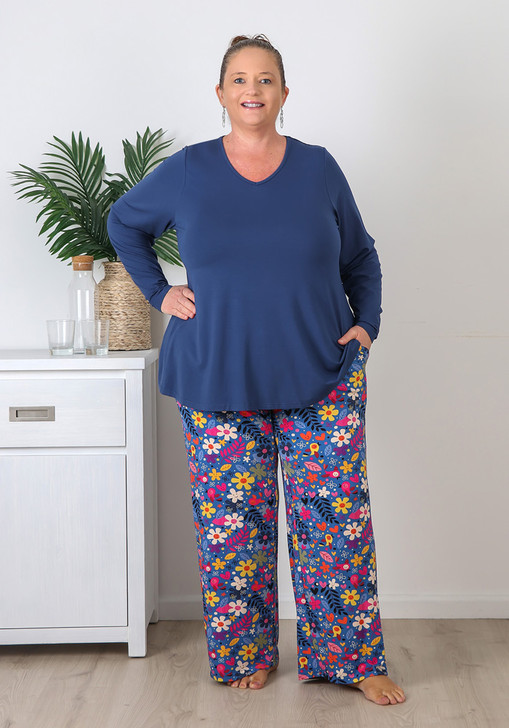 Plus Size Mid Blue Daisy Pyjama Set