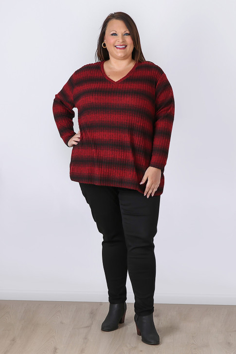 Plus Size Red Black Stripe Ribbed Top Sizes 18 to 32