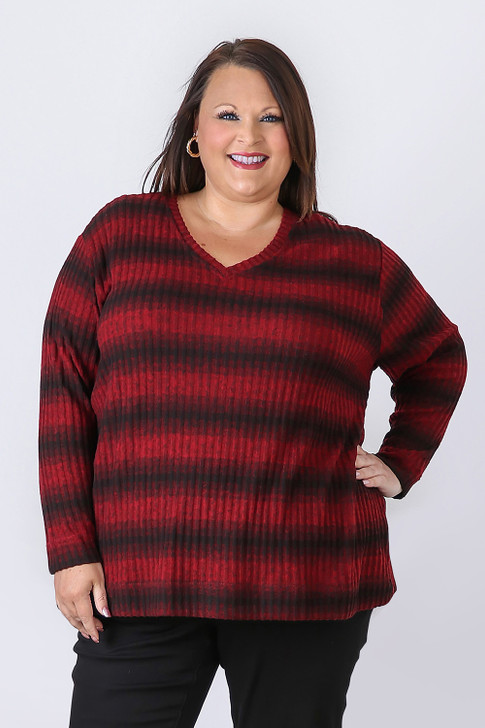 Red Black Stripe Long Sleeve Top