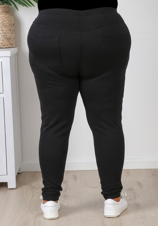 Plus Size Black Denim Jeggings With Pockets