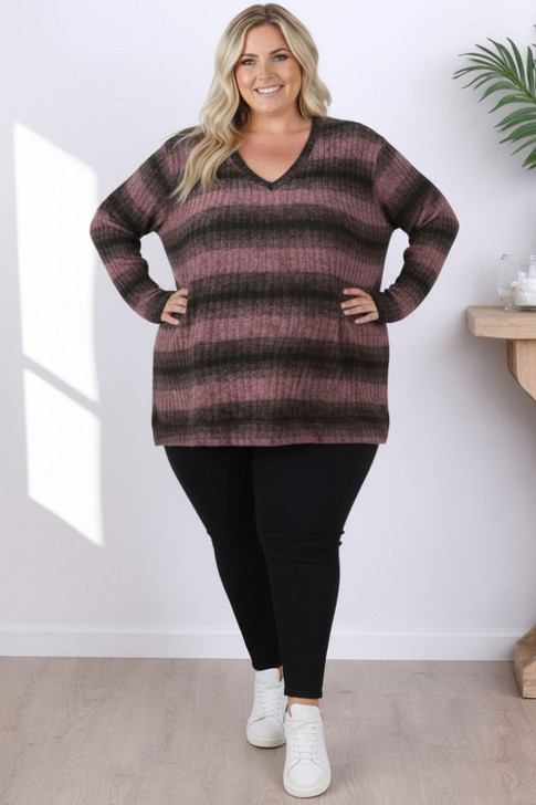 plus size purple black long sleeve top