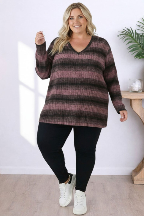 plus size purple black long sleeve top