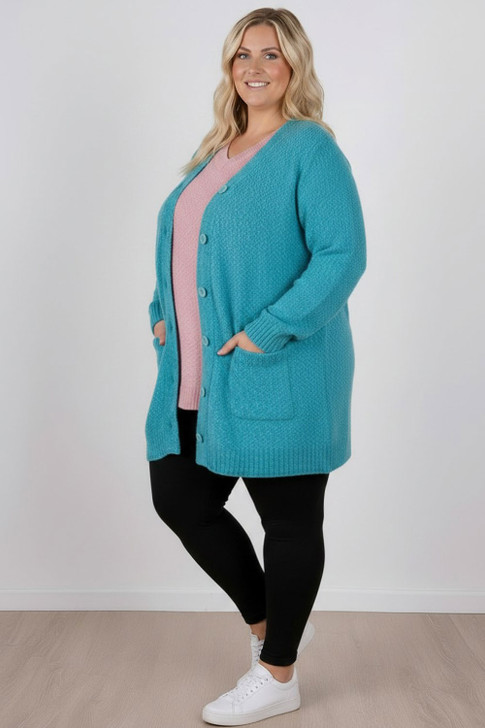 Soft Touch Chenille Knit Cardigan Aqua Blue
