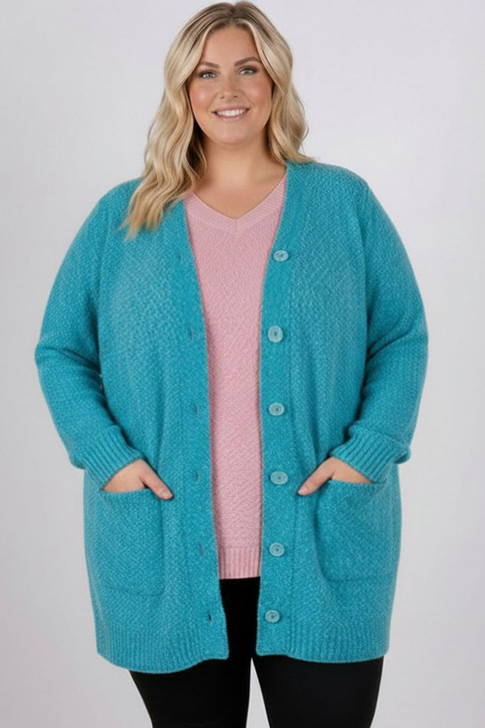 Soft Touch Chenille Knit Cardigan Aqua Blue