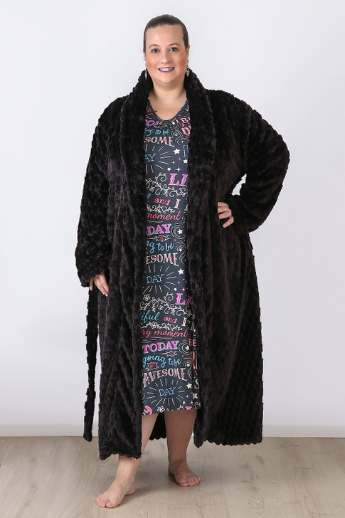 Plus Size Cosy Nights Black Dressing Gown