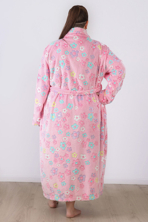 Plus Size Cosy Nights Happy Floral Dressing Gown Pink