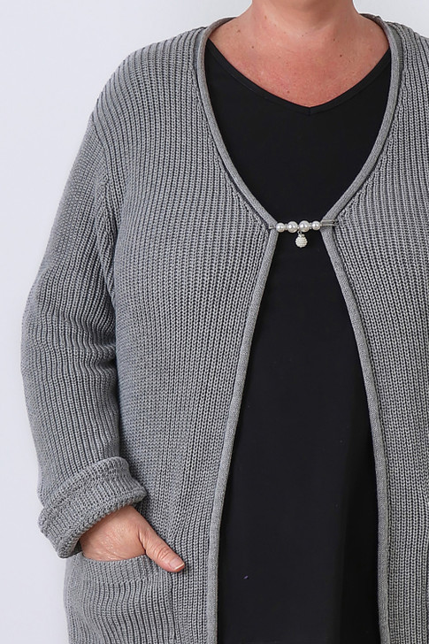 Plus Size Grey 100% Cotton Knit Cardigan