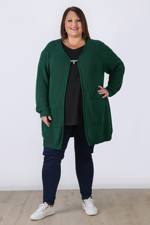 Plus Size Green 100% Cotton Knit  Cardigan
