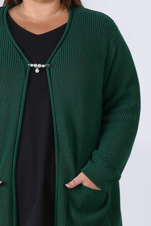 Plus Size Green 100% Cotton Knit Cardigan