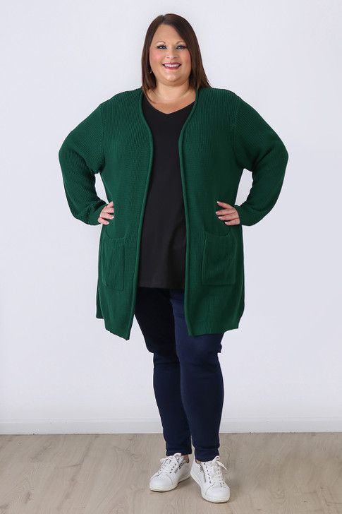 Plus Size Green 100% Cotton Knit Cardigan