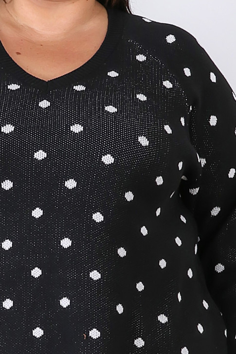 Plus Size Black Polka Dot Cotton Knit Jumper
