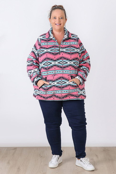 Plus Size Pink Tribal Fleece Jumper