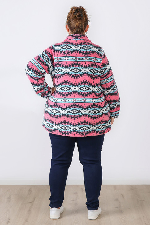 Plus Size Pink Tribal Fleece Jumper