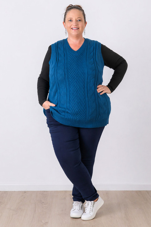 Plus Size Teal Cable Knit V Neck Vest